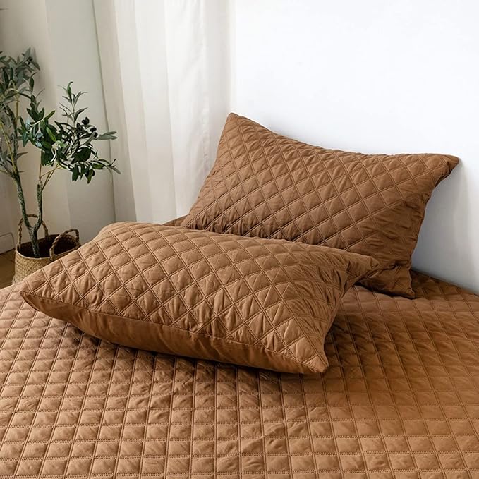 jejeloiu Brown Quilted Mattress Pad, 100% Waterproof Breathable Twin Bedding Fitted Sheet Mattress Protector 14" Deep Pocket Cotton Snow Down Alternative Filling Mattress Cover (Twin,Brown)