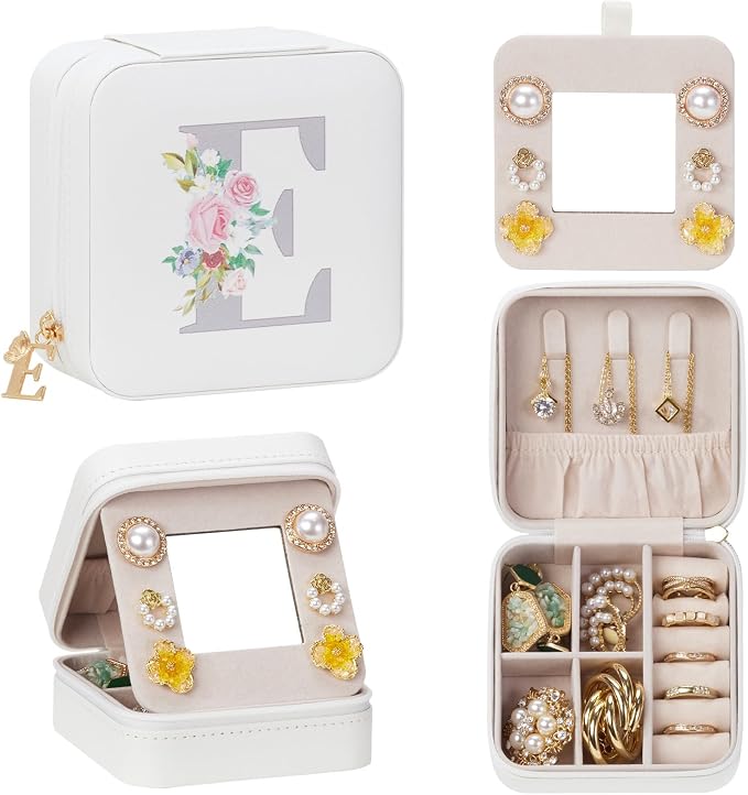 Enthralite Travel Jewelry Box for Girls: Traveling Jewelry Case Gift for Women - Mini Organizer for Necklaces Earrings White E by Enthralite