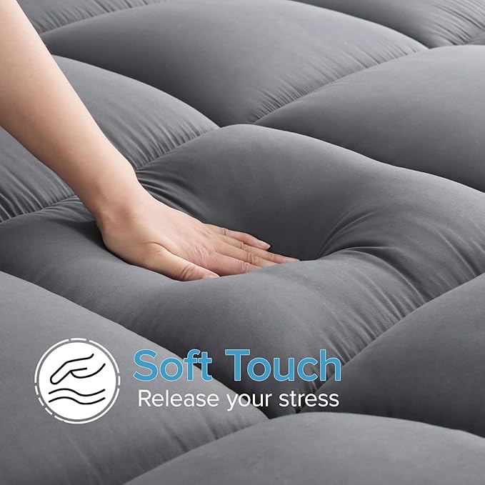 VALUXE King Mattress Topper Cooling Pillow Top Fitted Mattress Pad Cover Extra Thick Bed Topper Down Alternative Soft Mattress Protector for Back Pain Relief with 8-21 Inch Deep Pocket Grey
