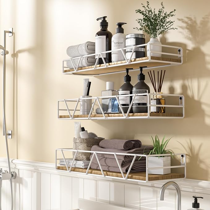 Amaoot Floating Shelves Set of 3, Home Wood Wall Shelf, Farmhouse Shelf for Bedroom, Wall Mounted Floating Shelf for Living Room, Bedroom, Bathroom, Kitchen, Office (White) - Image 5