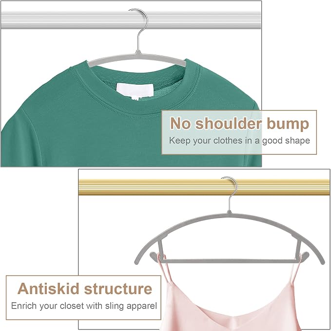 TIMMY Plastic Hangers 50 Pack No Shoulder Bump Suit Hangers Non Slip Space Saving Clothes Hangers Curved Design to Protect Clothes Shape(Grey) - Image 4