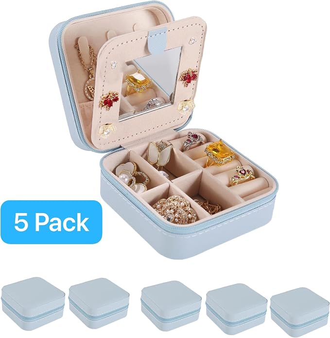 KElofoN Travel jewelry case Travel jewelry box Travel Jewelry Organizer Small Jewelry Organizer Box for Girls Women with Mirror (Sky blue-5) - Image 2
