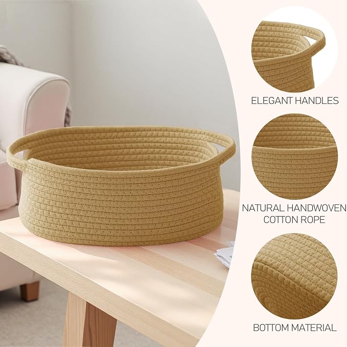 JMvicyroam Woven Basket,Small Rope Storage Bin with Handles & Ribbon Bag, Organizer for Shelves Closets,Gift Basket Empty for Birthday,Books,Dog Toys, Jute - Image 3
