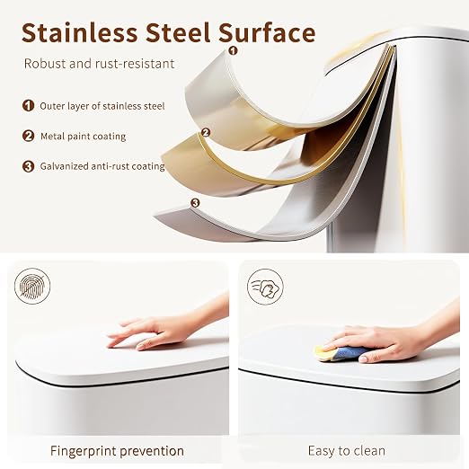 PayLessHere Stainless Steel Trash Can with Lid - Removable Inner Bucket, Foot Pedal Soft Close for Office, Home, Kitchen (White, 13 G) - Image 3