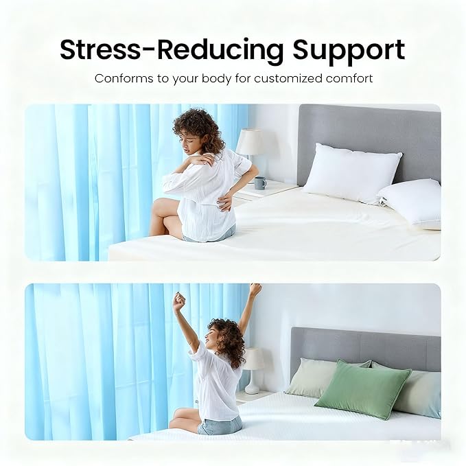 Marsail Queen Size Memory Foam Mattress Topper, 3 Inch Cooling Gel Infused with Soft Cover, CertiPUR-US and Oeko-TEX Certified, Sofa, RV, Camping
