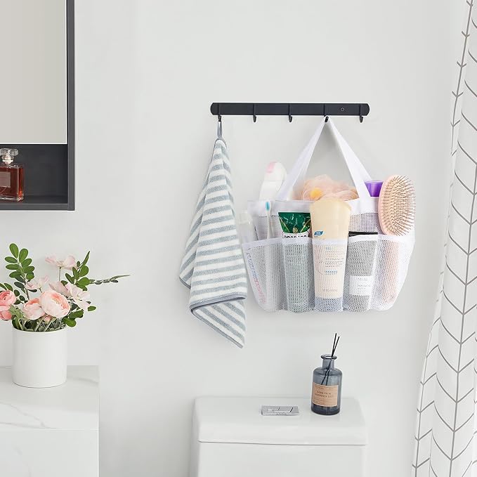 Lifewit Mesh Shower Caddy Portable for College Dorm Room Essentials with 7 Pockets, Freestanding Hanging Organizer Basket, Quick Dry Tote Bag for Camping, Bathroom, Beach, Travel, 1 Pack, White - Image 7