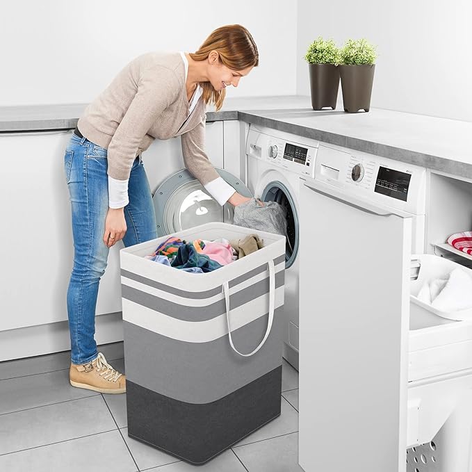 StorageRight Large Collapsible Laundry Basket Hamper with Easy Carry Handles，Freestanding Clothes Hampers for Laundry, Bedroom, Dorm, Towels, Toys, 75L, Gradient Grey - Image 6