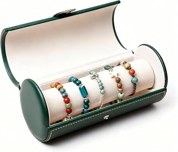 Jewelry Box for Bracelets – Vintage Leather Cylindrical Bangle Box Large Capacity Organizer for Cuffs, Bead Bangles, Travel Storage Case - Image 7