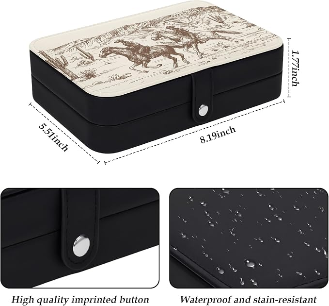 Personalized Jewelry Box Travel Jewelry Organizer Portable Jewellery Storage Holder Box for Earring Necklace Ring Birthday Christmas Valentines Day Gifts for Women Western Desert Cowboy - Image 2