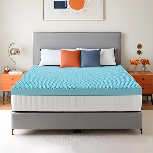 2 Inch Mattress Topper, Twin XL Size Memory Foam Mattress Topper with Cooling Gel, Egg Crate Mattresses Top, Plush Feel, Breathable, Pressure Relief for Bedroom, Twin XL