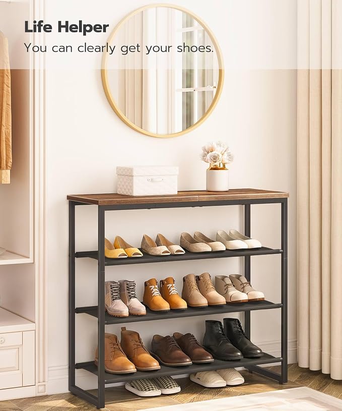 HOOBRO Shoe Rack, 4 Tier Shoe Storage Organizer with 3 Oxford Fabric Shelves and Top Panel, Holds 12-16 Pairs of Shoes for Entryway and Closet, Industrial, Rustic Brown BF47XJ01G1 - Image 3
