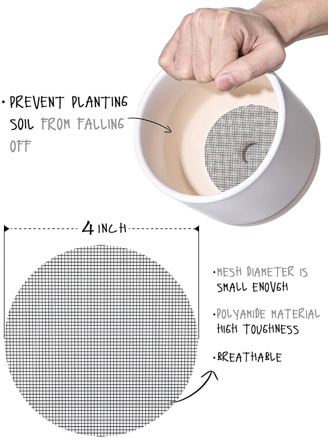 LE TAUCI Plant Pot Hole Mesh Pads, 4-Inch Round Flower Pot Drainage Covers, Prevent Soil Loss, Durable Reusable, Bonsai Bottom Grid Mat, Gardening Essentials, 50-Pack - Image 4