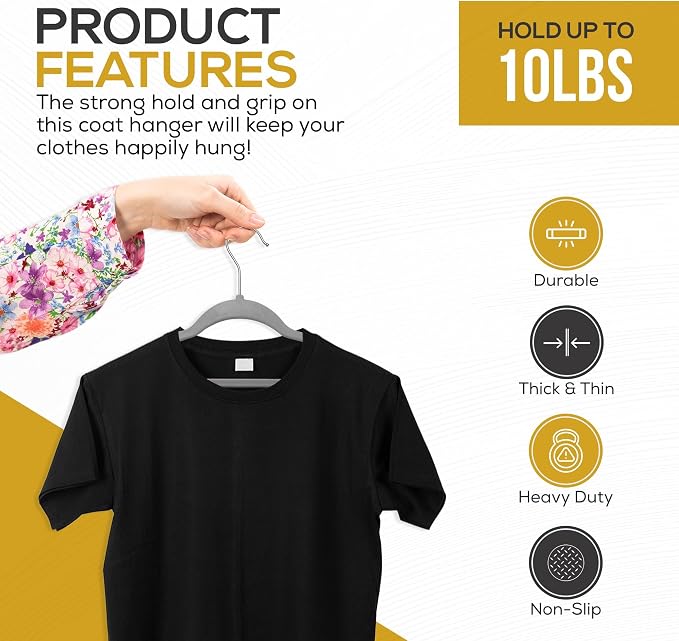 Techzoo Premium Velvet Hangers 50 Pack Ultra Thin Non Slip Adult Felt Space Saving Slim Suit Hanger for Closet Heavy Duty Coat Pants Jackets Dress Hangers 360° Swivel Hook Hold Upto 10 lbs Gray - Image 4