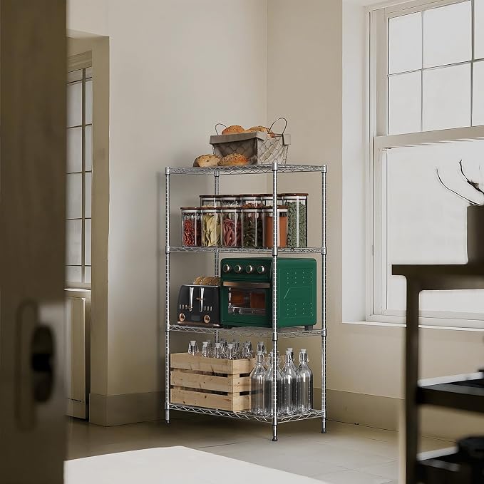 M MZG 1000 lbs 4Tier Shelf Metal Storage Shelves Wire Rack Closet Organizers with Wheel for Garage Kitchen Bathroom Laundry Chrome 13.7" D x 23.6" W x 53.4" H - Image 2