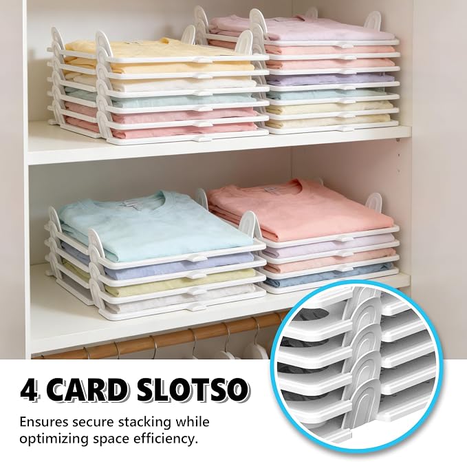 Accenter 10Pc Stackable Closet Organizer & Shirt Folder Board Bundle Tshirt Organizer for Closet Organizers and Storage Clothes Folding Board for Closet Storage Suitable for Lightweight Clothing White - Image 5