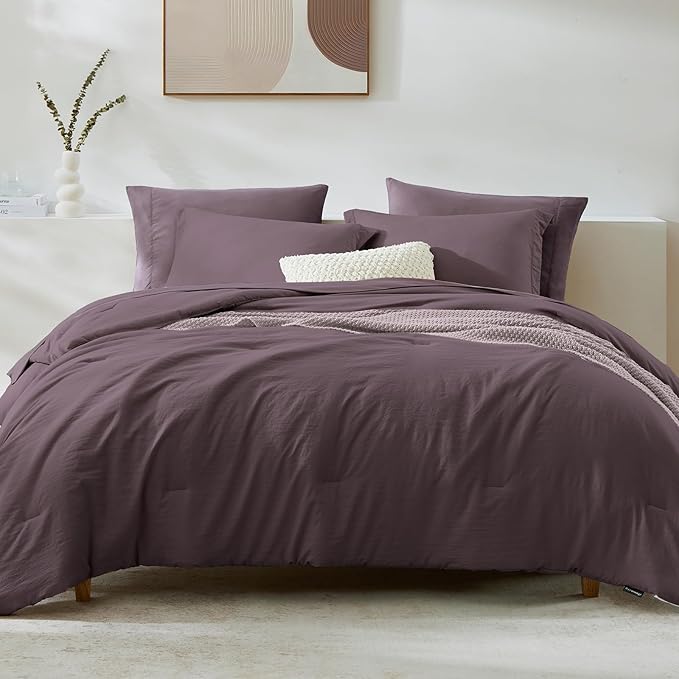 WRENSONGE Twin Comforter Set- 5 Pieces Artic Plum Twin Bed in a Bag, All Season Twin XL Bedding Sets with 1 Fitted Sheet, 1 Flat Sheet, 1 Pillow Sham and 1 Pillowcase