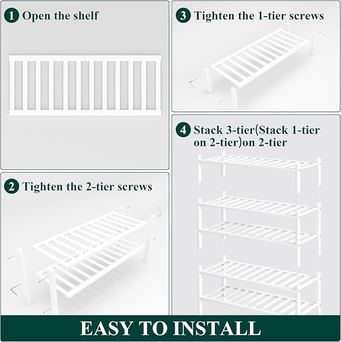 Smiry Shoe Rack, 5 Tier Thick Bamboo Shoe Organizer, Stackable Free Standing Wooden Shoe Storage Shelf for Closet, Entryway, Front Door Entrance, White - Image 5