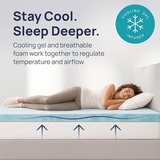 Sure2Sleep Gel Swirl Memory Foam Mattress Topper - 2 Inch, Pressure Relieving, Cooling Comfort - Made in The USA & CertiPUR-US Certified - Softens Firm Beds and Extends Mattress Life - King Size
