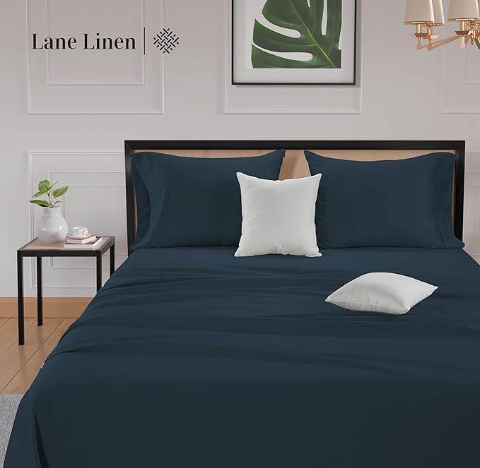 LLANE Linen Split King Sheet Sets for Adjustable Beds - 5 PCs, 600 Thread Count Split King Sheets Set - Sateen Weave King Split Sheets - Split Top King Sheets Set for Adjustable Bed - Estate Blue