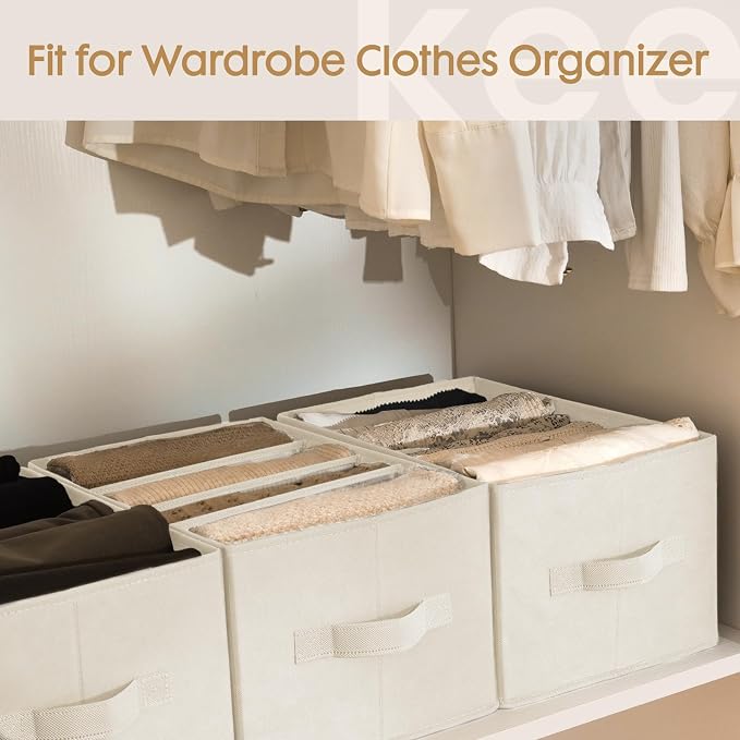 Criusia 6 Pack Large Clothes Organizer, Wardrobe Closet Organizer and Storage with Handles, Foldable Fabric Closet Organizers Dividers for Clothing, Pants, Jeans, Sweater, T-shirts, Beige - Image 7