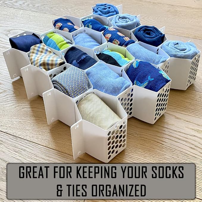 Evelots Honeycomb Drawer Organizer - Set of 4, 112 Slots, Easy Snap-Together Assembly, Adjustable & Durable Plastic Dividers, Perfect for Socks, Underwear, Ties, Accessories, and More - Customizable S - Image 6