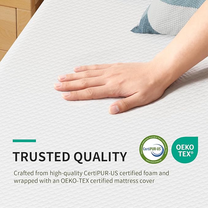 FDW 5 Inch Twin Mattress, Medium Firm Gel Memory Foam, Cooling Ventilated Foam, Pressure Relief, White, Removable Washable Cover, Bed in a Box, CertiPUR‑US Certified