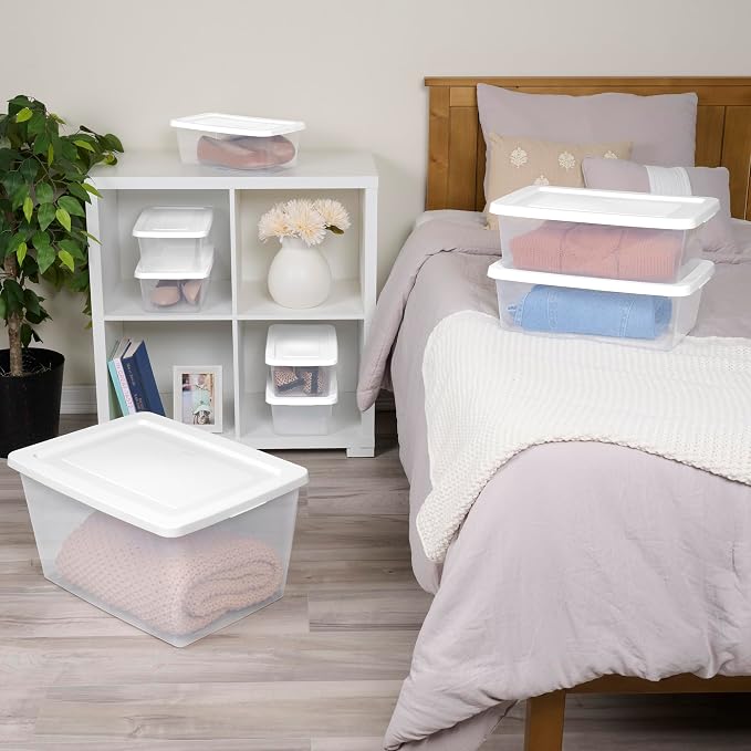 Sterilite 30 Pack Storage Box, 12 Quart Stackable Tote, Clear Plastic Container with Secure Snapping Lids for Home and Office Organization, White - Image 6