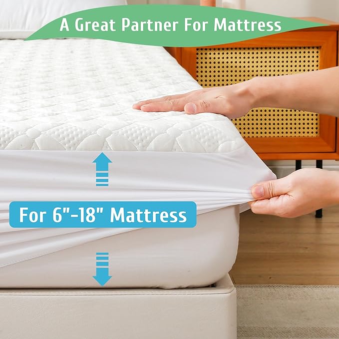 California King Mattress Protector, Soft Breathable Waterproof Cal King Mattress Pad Cover, 6-18 in Deep Pockets, 72"x84", White