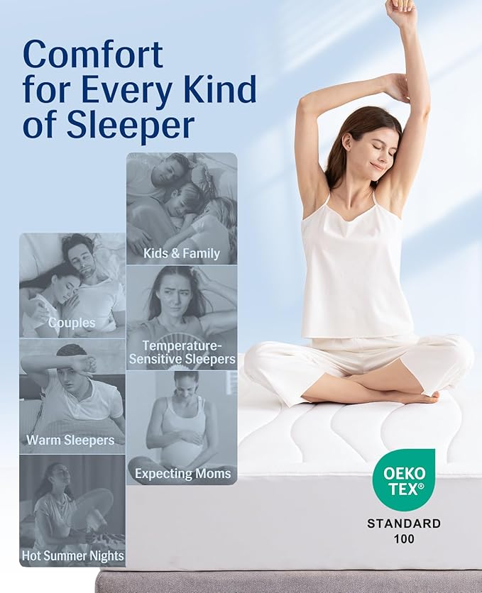 Elegear Cooling Mattress Pad Queen, Upgraded Arc-Chill® 3.0 + PCM Cooling, Stay Cool All Night, Breathable & Soft, Deep Pocket 18", Washable Mattress Protector for Hot Sleepers, White