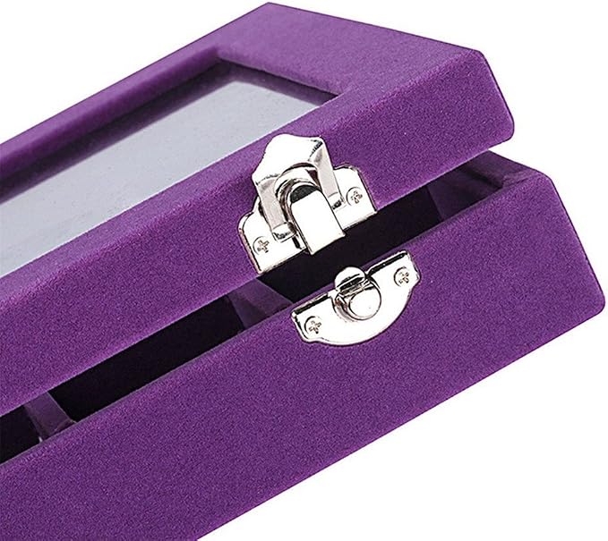 24 Grids Velvet Glass Ring Earrings Jewelry Box Earrings Organiser Storage Holder Display Case - Image 6