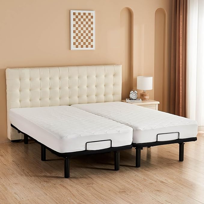 Kingnex Cotton Surface Waterproof Split King Mattress Protector Pad for Ajdustable Bed Soft Microfiber Padded Fitted Quilted Topper Pad