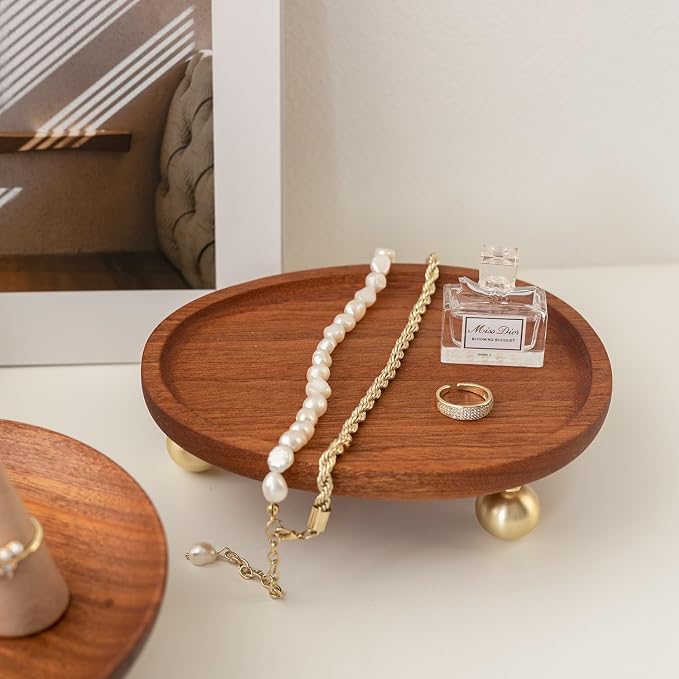 Wooden Jewelry Display Tray, Mothers Day Gifts Presentation Tray, Organizer for Rings, Necklaces, Earrings, Catchall Holder, Trinket Dish, Key Tray (Oval) - Image 4