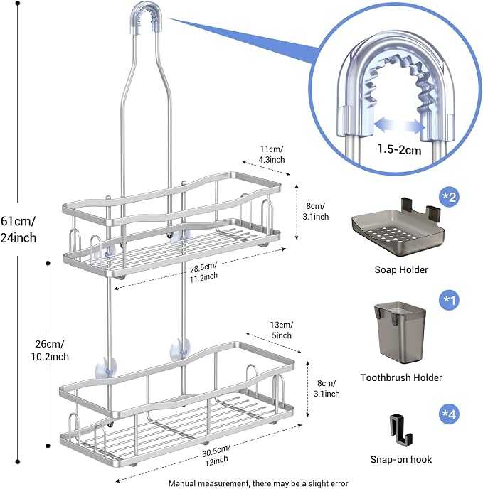 Aitatty Hanging Shower Caddy Bathroom Organizer: Rustproof Shower Shelf Racks Over Shower Head - No Drilling Inside Bath Shower Rack Shelves Over Showerhead for Shampoo with Soap Holder Black - Image 6