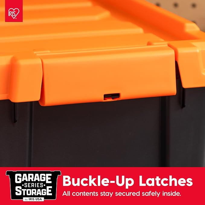 IRIS USA 3 Gallon Lockable Storage Bins with Lids, 5 Pack - Made in USA, Heavy Duty, Stackable Containers, Garage Organizing Bins Moving Tubs, Rugged Sturdy Equipment Utility Box - Black/Orange - Image 6