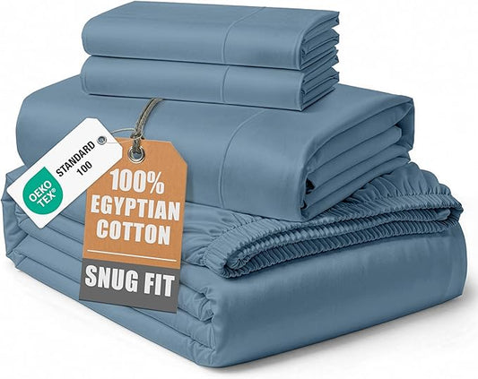 LANE LINEN 100% Egyptian Cotton Queen Sheet Set, Soft & Comfy Thick Fully Elasticized Mercerized Cotton Sheets Queen Size Set, No Pill Fade Resistant - Mountian Spring