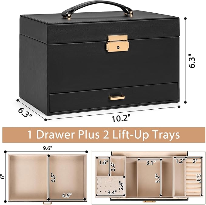 AKOZLIN Travel Jewelry Box Organizer Functional 2-trays Leather Jewelry Storage Case with Lockable Portable Drawer for Women Girls Ring Necklace Earring Bracelet - Image 7
