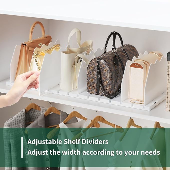 SPACEKEEPER Shelf Divider for Closet, Adjustable Purse Organizers Handbag Separators Storage Organizer Bookshelf Separator Dividers in Bedroom Office Kitchen Bathroom, White - Image 4