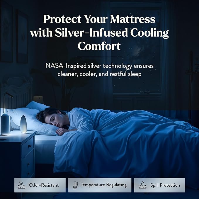 Miracle Made Mattress Protector – Silver-Treated Cotton Fabric – Water-Resistant, Breathable, Fresher-Feeling Cover – Compatible with 3-Temperature Zone Comforter, Queen, White
