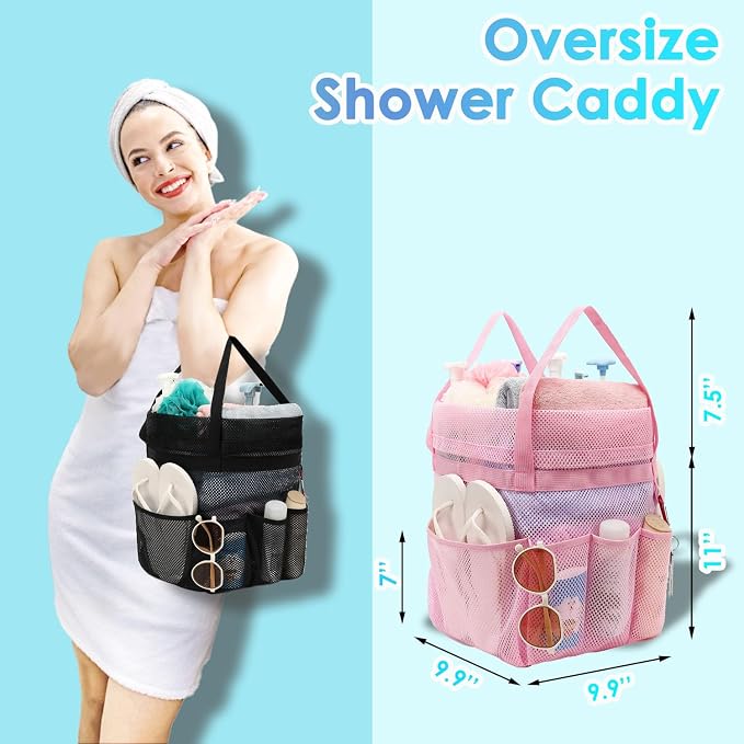 Fammart Mesh Shower Caddy Portable with Drawstring, Dorm Room Essentials for College Girls Guys, 8-Pocket Extra Large Shower Bag Basket Tote for Camping Beach Gym Travel Toiletry Bathroom - Image 2