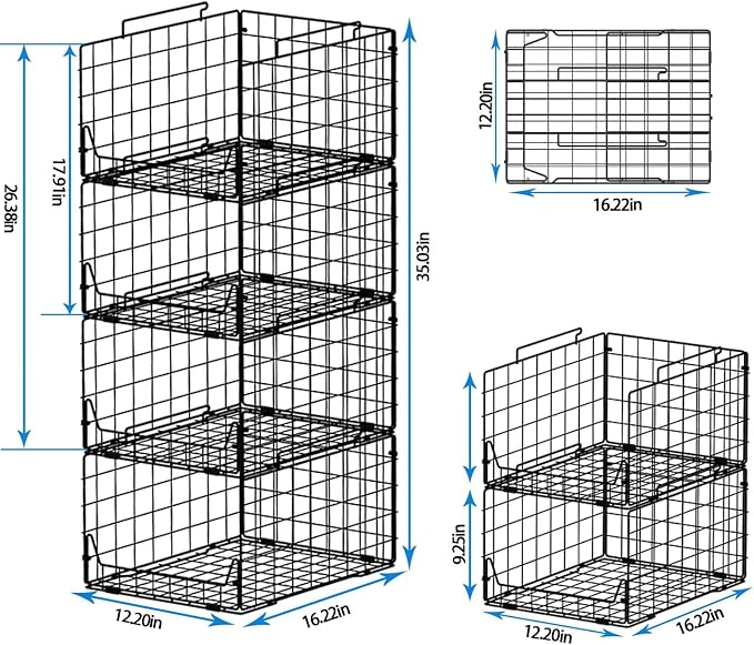 Jakyitvi Stackable Closet Organizers and Storage Bins 4 Pack, Sturdy Metal Clothes Storage Container for Clothes Pants Sweaters, Black Folded Drawer Shelf Organizer for Closet Wardrobe - Image 3