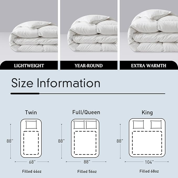Royal Luxe Goose Feather Down Fiber Comforter - King Size Duvet Insert, 100% Cotton Cover Light Warmth Comforter Ultra Soft Luxurious Hotel Bedding, 104”x88”