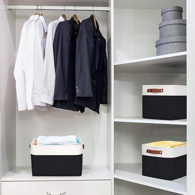 Bagnizer Storage Bins Large Fabric Storage Baskets for Shelves 3 Pack, Decorative Linen Closet Baskets with Handles for Organizing, Shelf, Clothes, Home, Office, 15x11x9.5Inches (Black&White) - Image 2