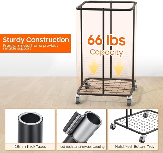 150L Laundry Hamper with Wheels, Rolling Laundry Basket with Metal Frame and Removable Bag, Large & Tall Dirty Clothes Hampers for Bedroom Aesthetic, Laundry Room, Bathroom, Dorm-Black - Image 6