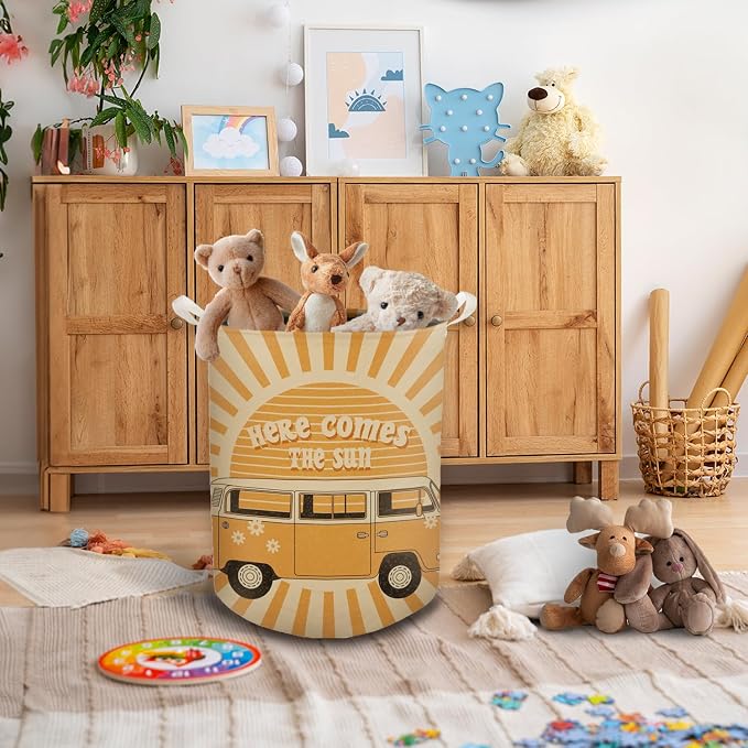 Here Comes the Sun Laundry Basket, 70s Retro Boho Sunshine Waterproof Collapsible Laundry Hamper Dirty Clothes Storage Toy Bin Organizer for Bathroom Bedroom Nursery Kids Room - Image 5