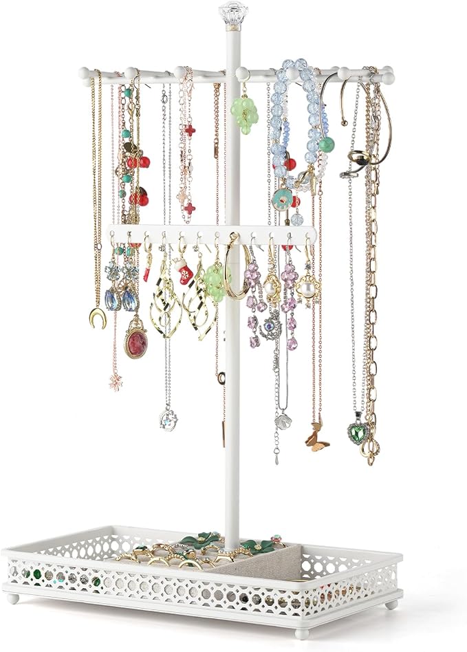 Meangood Jewelry Organizer Stand, 15.6" H Jewelry Tree Display Holder Stand for Bracelets Necklaces Earrings Rings, Gift for Women Girls (White) by Meangood