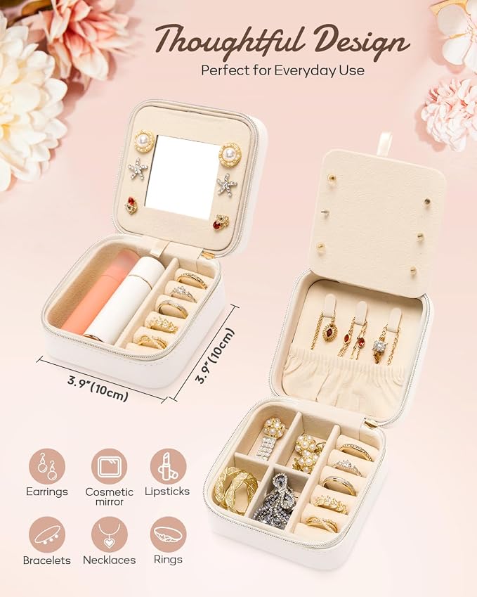 Enthralite Travel Jewelry Box for Girls: Traveling Jewelry Case Gift for Women - Mini Organizer for Necklaces Earrings White Z - Image 3