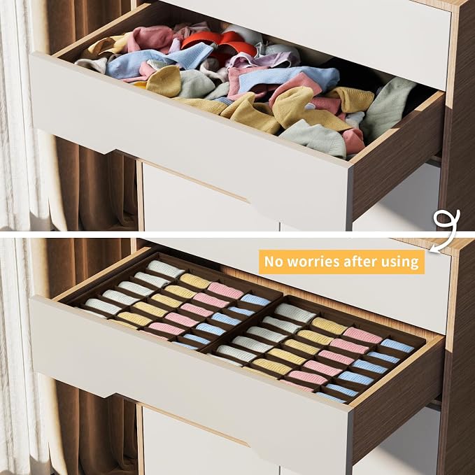 Joyoldelf Sock Organizer Drawer Organizer - 2 Packs Underwear Organizer, 24 Cells Collapsible Closet Organizers and Storage Sock Holders Organizers for Storing Socks, Ties, Belts (Brown), LF001Brown - Image 7
