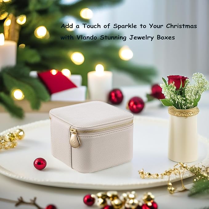 VLANDO Travel Jewelry Box Organizer – Portable PU Leather Jewelry Case with 6/8/12 Zippered Pouches, Compact Storage for Earrings Rings Necklaces Bracelets, Offwhite - Image 6