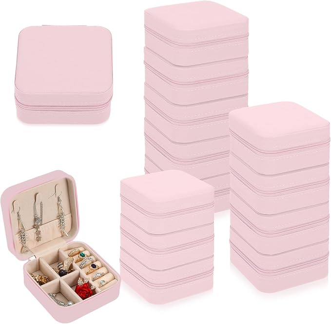 12pcs Mini Travel Jewelry Case,Bridesmaids Proposal Small Jewelry Box Mini Jewelry Organizer,Small PU Leather Portable Storage Box for Rings,Earrings,Necklaces,Bracelets(cherry blossom pink) by Unknown