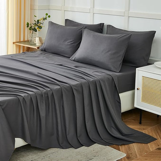 ILAVANDE Grey Queen Sheets Set 6 Piece,Hotel Luxury Super Soft 1800 Series Microfiber Queen Bed Sheets Set-Wrinkle Free & Breathable-14 Deep Pocket Sheets for Queen Size Bed(Queen,Grey)